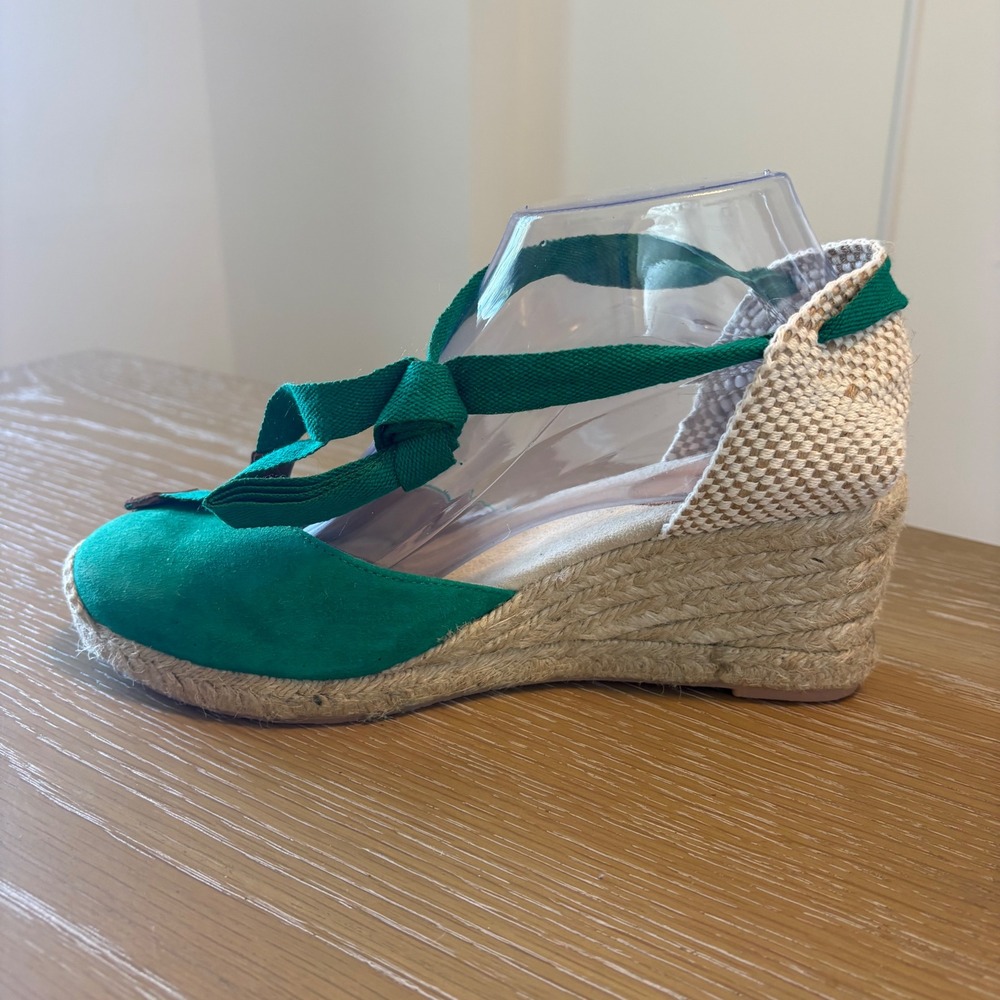 Boden Cassie Green Suede Espadrille Wedges Shoes Womens Size Size 39 US 8.5 - Picture 3 of 10